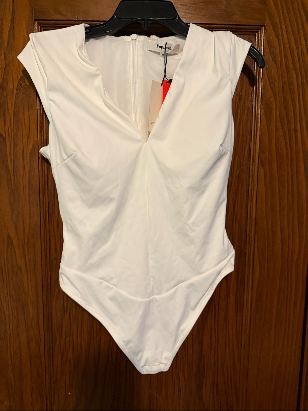 Popilush White V-Neck shaping Bodysuit for Women
